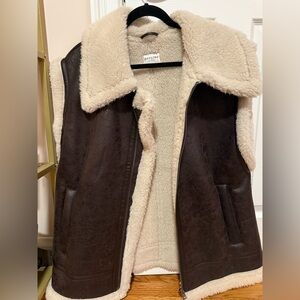 aerie Brown Faux-Shearling Vest with Cream Lining